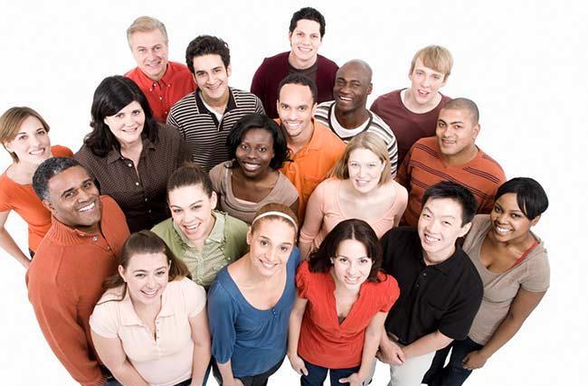 Elevated view of different people